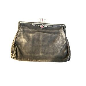 Vintage Brown Leather Suede Clutch Bag‎